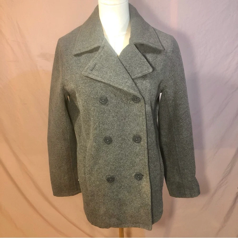 Wool Blend Gray Peacoat